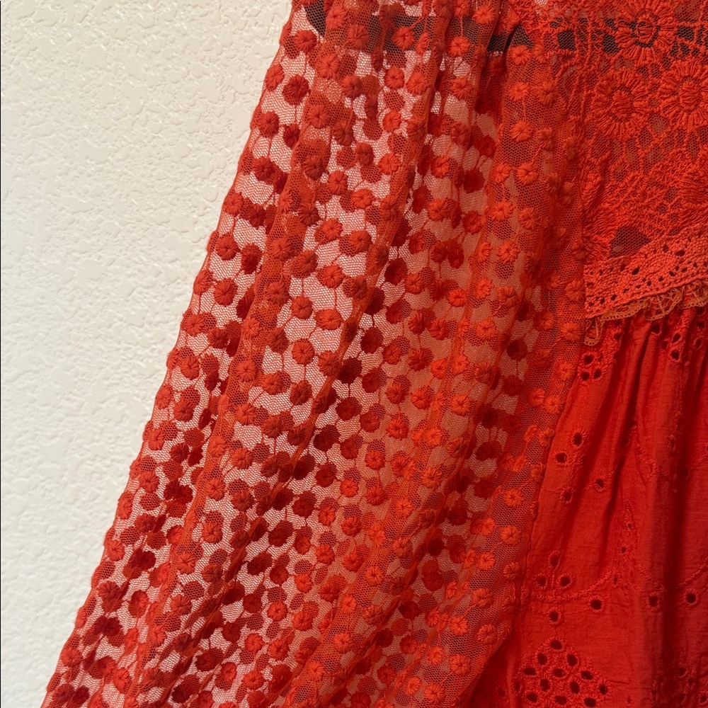 Anthropologie Vibrant Red Lace Blouse - Picture 6 of 7